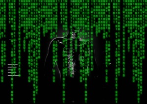 Matrix background with ghosted figure